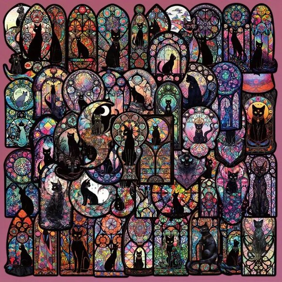 10pcs Black Gothic Style Cat Tarot Waterproof Stickers - Picture 8 of 9